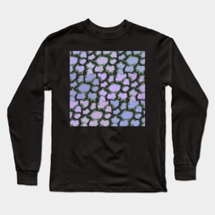 Traditional Japanese Vintage Hydrangea Geometric Floral Pattern in Black and Pastel Long Sleeve T-Shirt